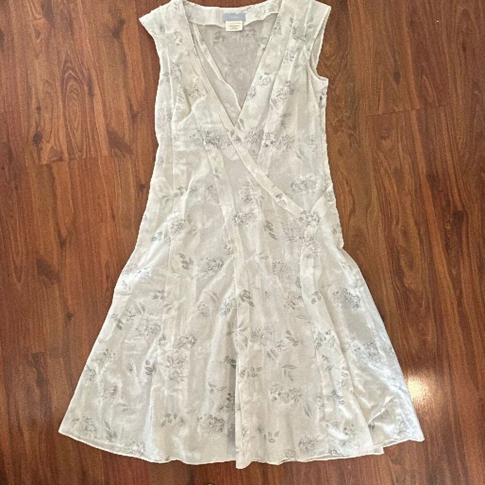 Farhi 100% cotton tissue fabric floral cream print V-neck dress midi size small